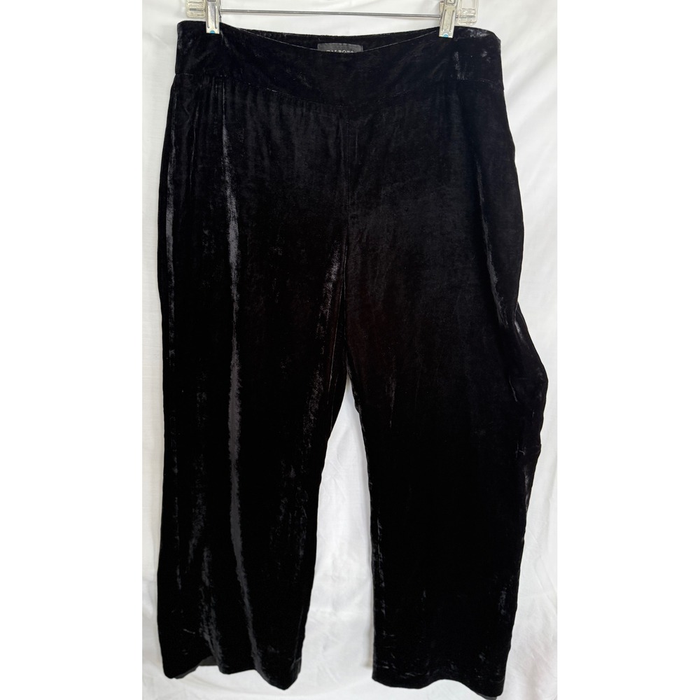 Talbots Black Velvet Wide Leg Trousers Side Zip Rayon Silk Blend Pants Womens 14
